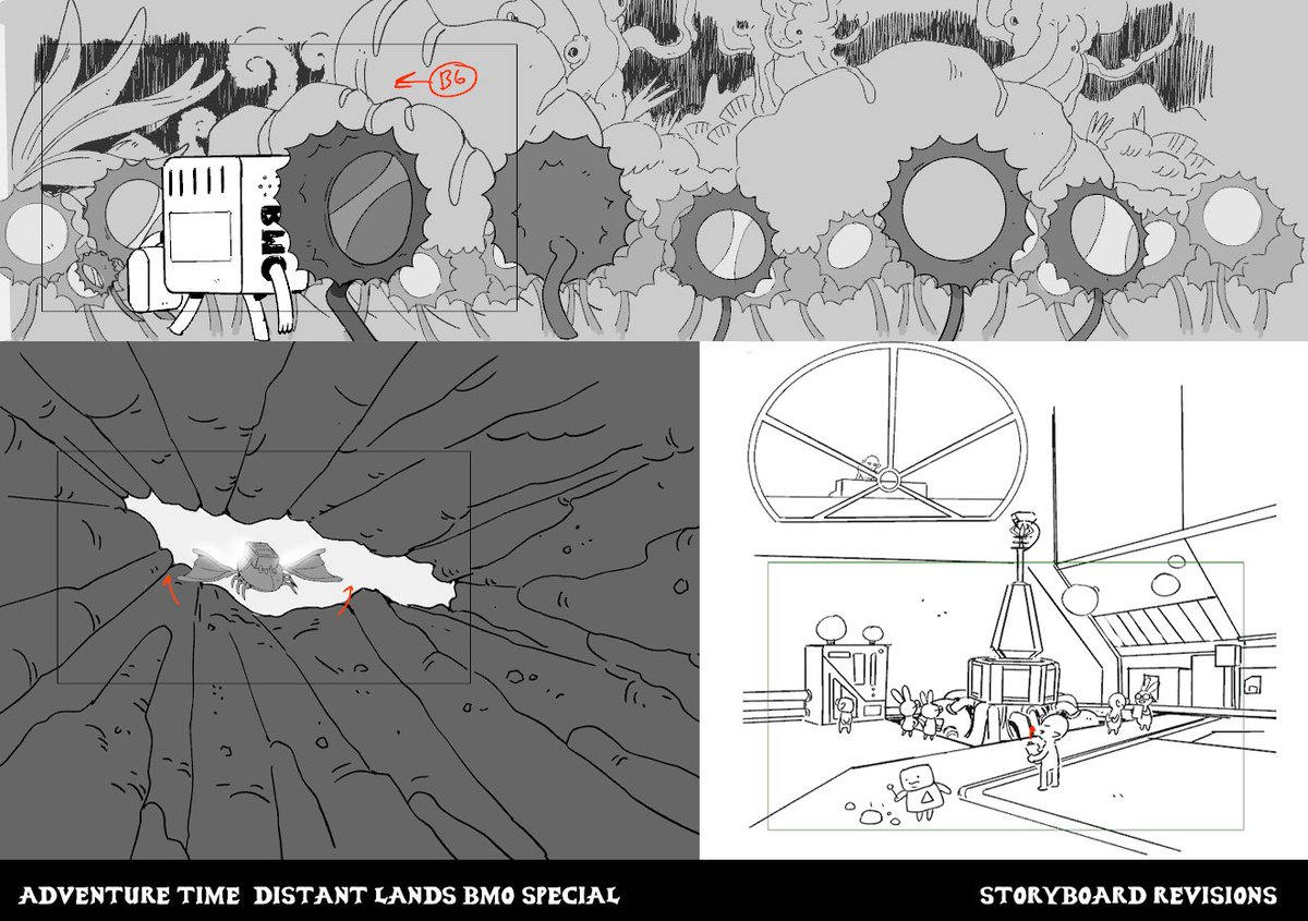 Some Adventure Time Distant Land BMO Special Storyboard Revisions. BG's included.

The crowd shot with the guy all ":O" in the last panel is my favorite drawing ever and I will never top this magnum opus of my cumulative skills. 