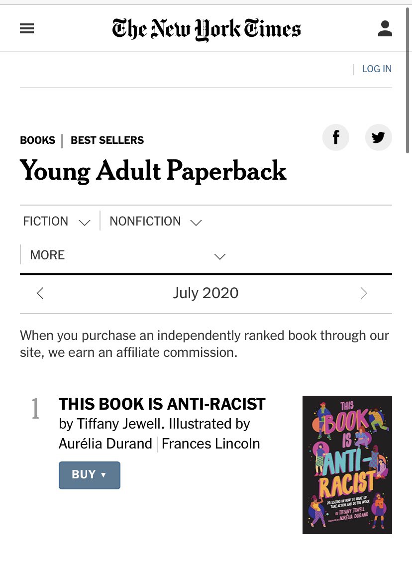 QuartoKids's tweet photo. CONGRATULATIONS to #1 New York Times bestseller, This Book is Anti-Racist! Huge congrats to the author @tiffanymjewell, the illustrator @4ur3lia and editor, @katy_flint! Thanks to everyone who has bought, shared and reviewed the book! #thisbookisantiracist https://t.co/IsdMTcZJuD