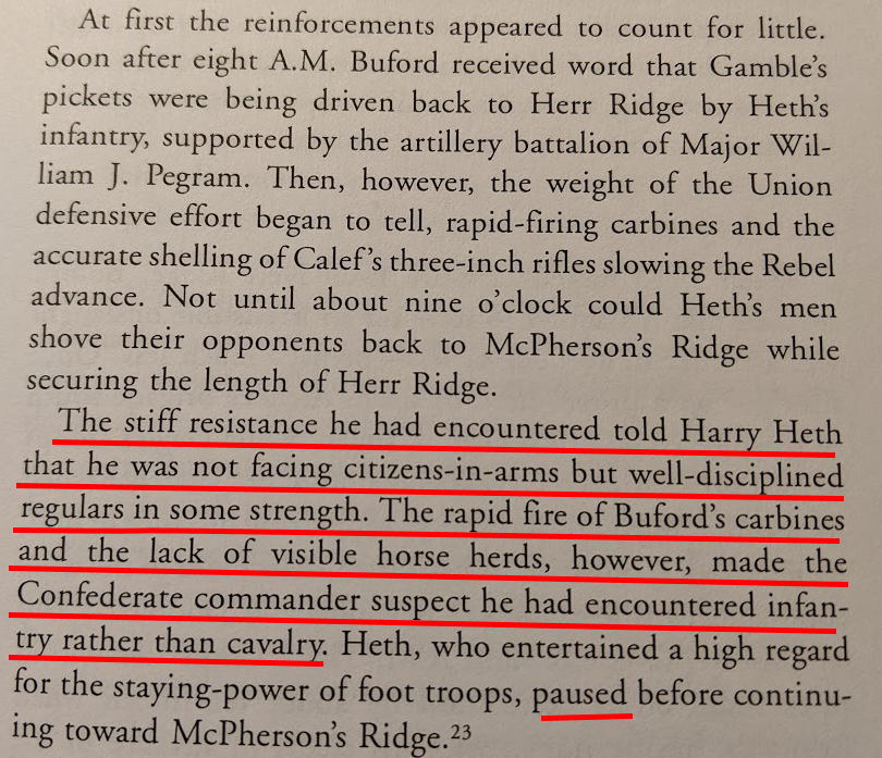 the gambit is extremely effective - it buys him a solid hour while Heth, in command of 7,000 rebels, evaluates the situation the lack of rebel cavalry at this critical moment is damning - the CSA is effectively blind to what is in front of them on the field(9 of 16)