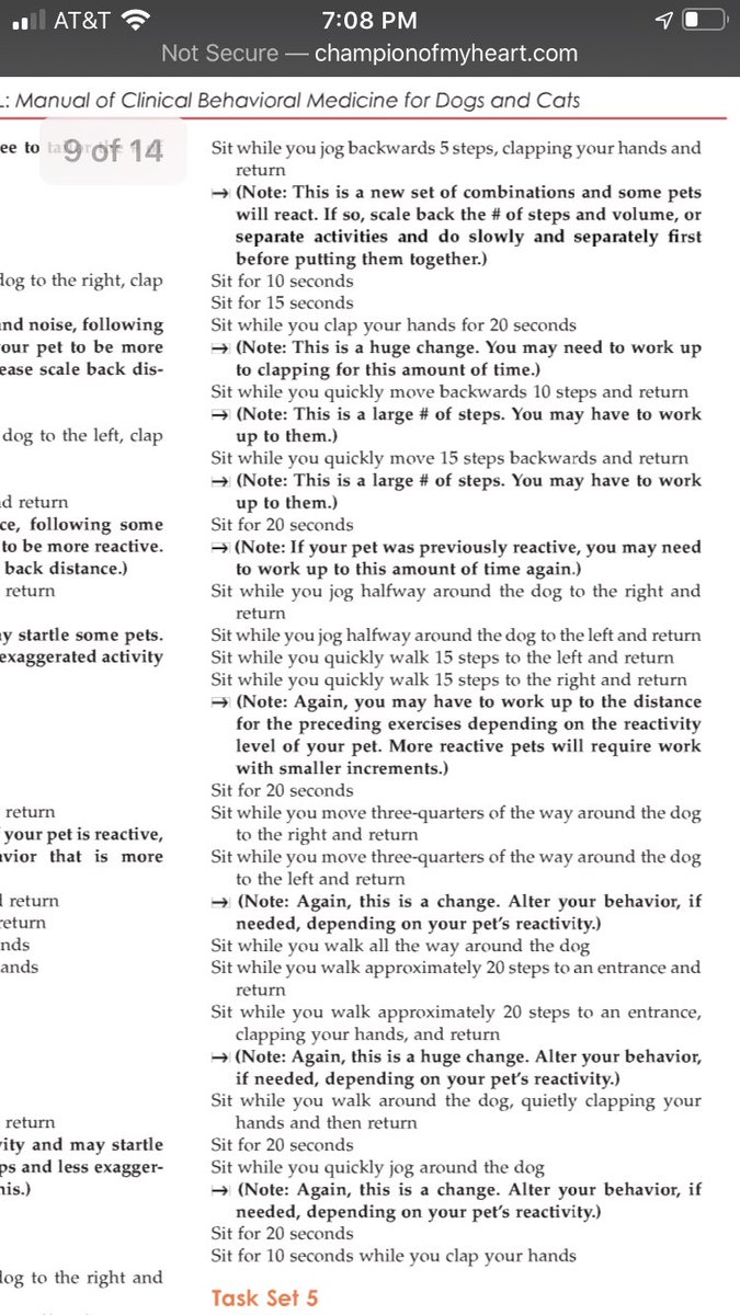 The books refers to Karen Overall’s Protocol for Relaxation: http://championofmyheart.com/wp-content/uploads/2014/03/new-rp-2014.pdfIt has a list of slightly more and more potentially stressful things to work through. I’ve done this stuff some, but I think I should do it more with my pets.