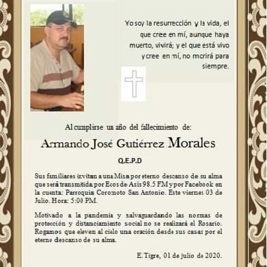 Al cumplirse este 03 de julio un año de su partida.