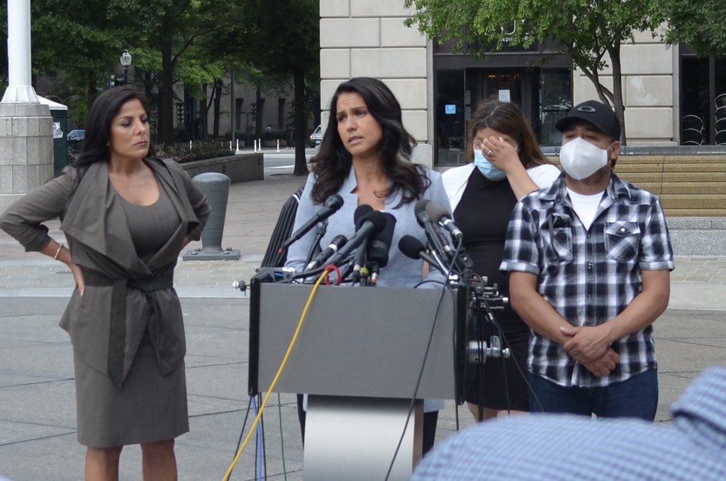 TulsiGabbard's tweet image. I couldn’t hold back my tears as I joined #VanessaGuillen’s family today calling for justice &amp;amp; congressional investigation into what happened to her, why, and who was involved. Like too many, she  did not report who was sexually harassing her out of fear of retaliation. #NoMore