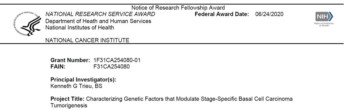 kenny93t's tweet photo. About a week ago, I received my notice of award for my NIH F31! I am very eager to pursue these questions in the #WongLab. I am also extremely thankful to have an awesome support cast that provided me critical feedback and guidance! π¨βπ¬π¬π @UMCDB #UMDermatology https://t.co/EFbx94g2Zq