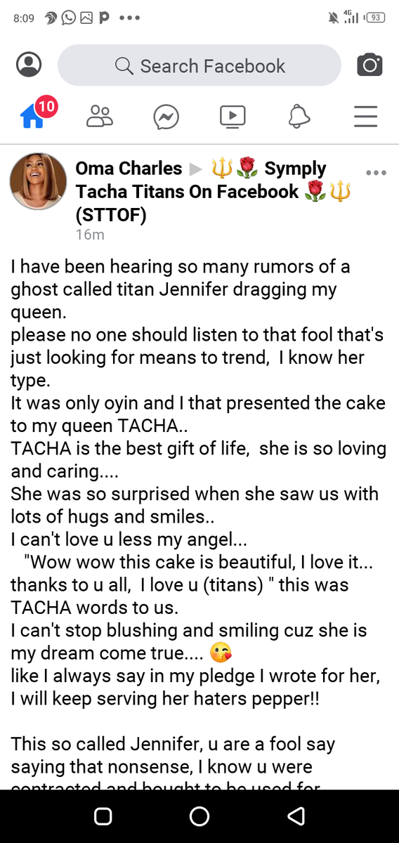 FavourOkoronkw2's tweet photo. @VirginbraZ5
@Symply_Tacha
I have been hearing so many rumors of a ghost called titan Jennifer dragging my queen.please no one shuld listen to that fool.
It was only oyin and I that presented the cake to my queen TACHA.
Pass the message🙏
#JulyWithTacha #SIMPLYOMA
#HelloTacha https://t.co/bdMmh2q8ym