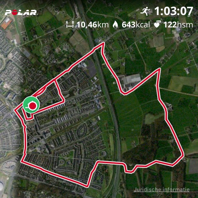 #PolarM430 week 3, training 2. Rustig duurloopje 45 minuten zone 1, daarna 8x 100 meter TZ4/5. #Strava #challenge #RunningMovements #woudhuis #Stayfit