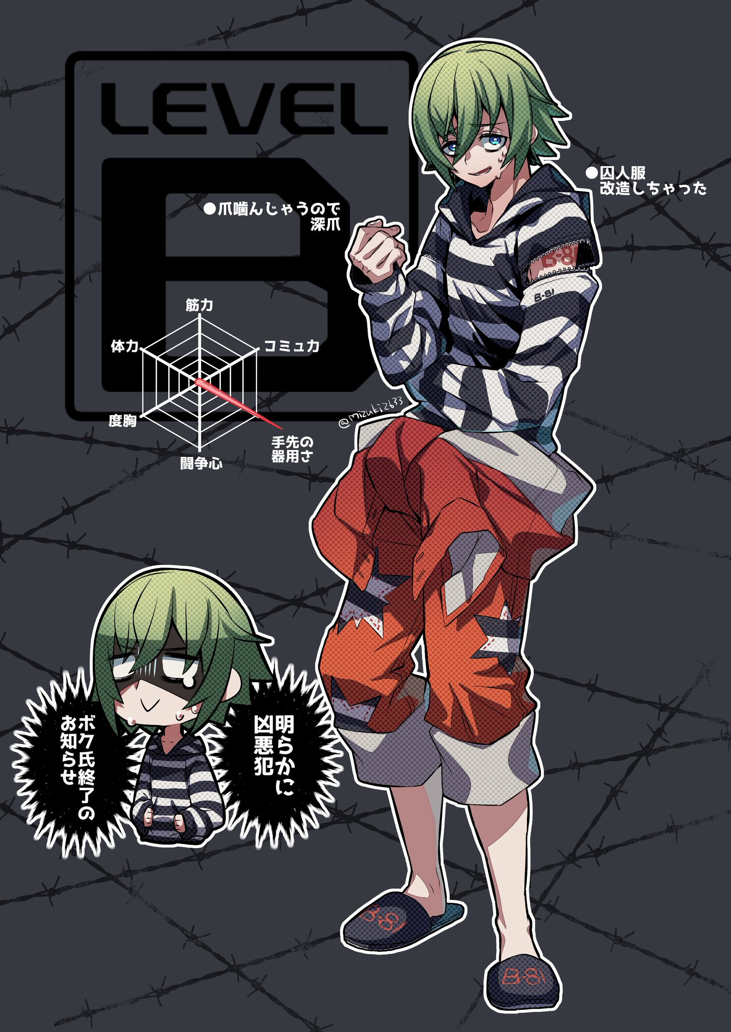 水季 白黒ボーダーのいわゆる囚人服と あのオレンジのツナギタイプのやつと両方着せたくて着せたら囚人 っぽくなくなっちゃったけど 他の囚人さんの隣に並べば囚人ぽく見える 暗示