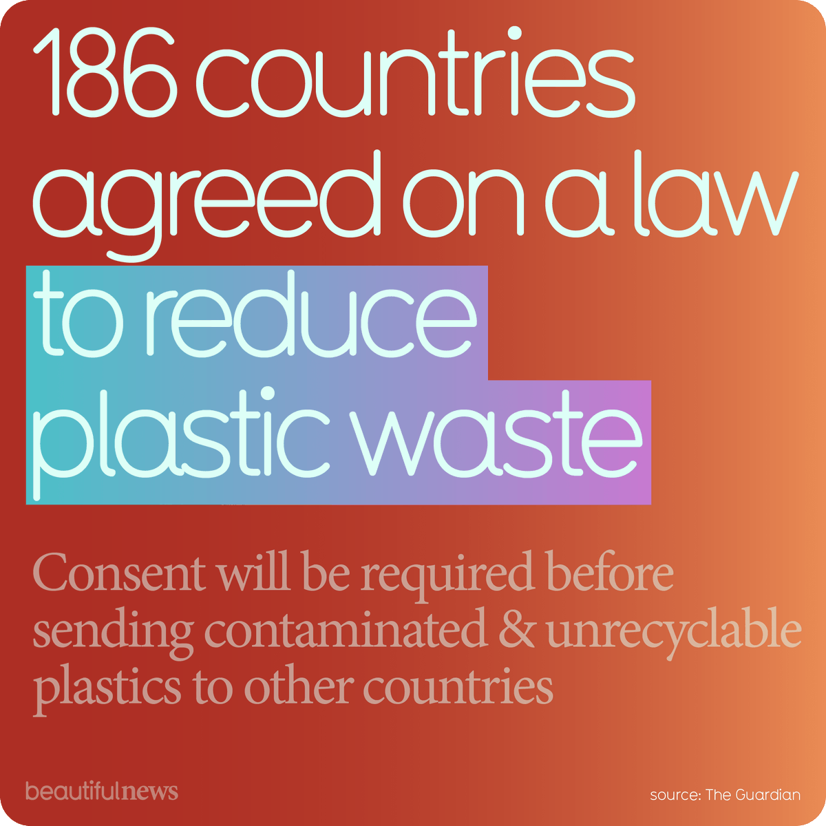 CalforFinance's tweet photo. This new agreement stops richer nations offloading their plastic waste onto countries who’ve signed it. (And that’s nearly all of them.) Let’s see if it can help quell our addiction to plastic.
#plasticwaste #oceanpollution #sustainability

Source: https://t.co/D2W6UvvHbE https://t.co/pMjDyQaM3P