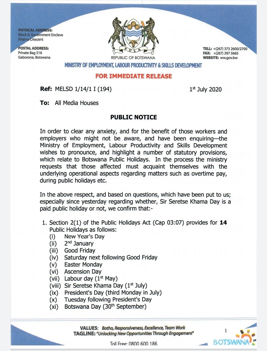 Botswana Government on Twitter "PUBLIC NOTICE PAID AND UNPAID PUBLIC