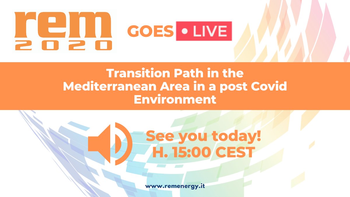 REMenergy's tweet photo. ⚠️ LIVE NOW! ⚠️

Don't miss the debate on #REMenergy2020 1st live session today at 15 CEST: “Transition Path in the Mediterranean Area in a post Covid Environment”
We can’t wait to see you in a few hours. 💻

#REM #sustainability #sustainableenergy #onlineconference #webinar https://t.co/biXMR9uiUL