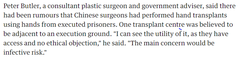 2005: "A Chinese cosmetics company is using skin harvested from the corpses of executed convicts to develop beauty products for sale in Europe... China can manufacture the same human collagen for less than 5% of what it costs in the west."  https://www.theguardian.com/science/2005/sep/13/medicineandhealth.china