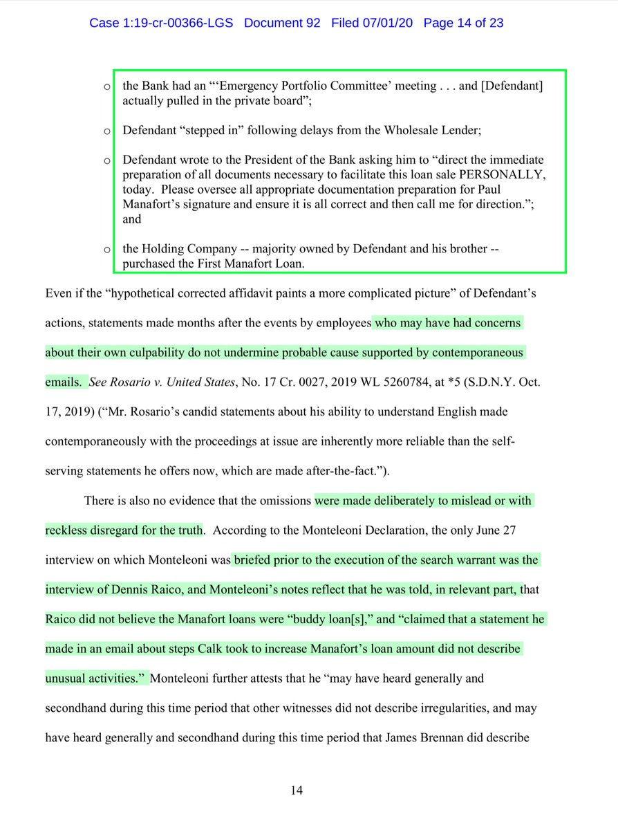 -S&SW (execution 6/28/17) supported “by ample documents”-reason it wasn’t executed on 6/27 “Defendant was not at the expected location”-omission are not always nefarious-distinction is materiality, the 6/27 interview wasn’t material-FSB employees granted immunity to testify