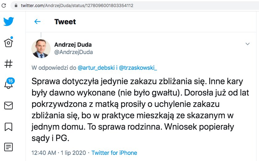 MaciekStefunko's tweet photo. Duda skasował tweeta, ale w internecie nic nie ginie 

Te dwa obrzydliwe stwierdzenia dyskwalifikują  #DUDAobrońcaPEDOFILOW :
- „to sprawa rodzinnna” 
- „w praktyce mieszkali razem”

#MamyDosc https://t.co/DVSzrYPOhW
