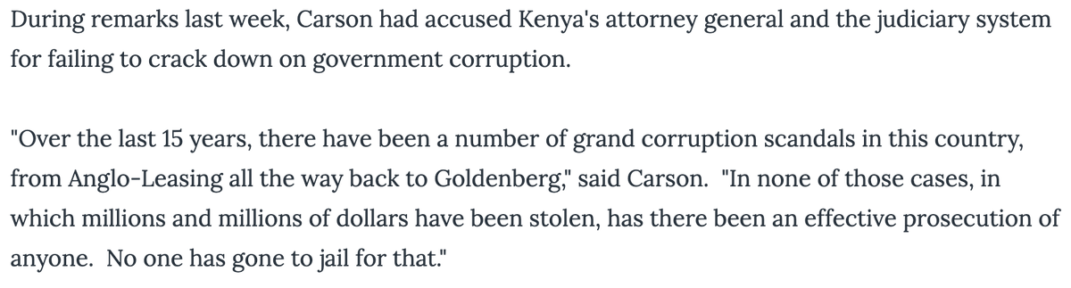 17/In 1997, under pressure from the IMF as the country's hard currency crisis worsened, AG Wako indicted Pattni.His reluctance to prosecute mega-corruption cases including Goldenberg was to later earn the current Busia Senator a travel ban from the United States government.