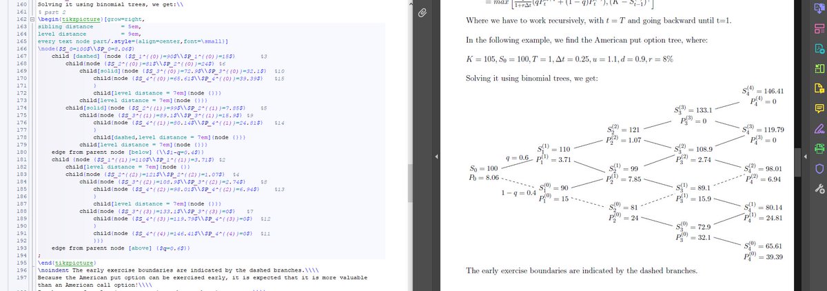 AlfonsoChangM's tweet image. A beautiful binomial tree 🌳 with #TikZ #LaTeX package to value an American put option at @worldquantu 📈
#DiscreteTime #StochasticProcesses #FinancialEngineering