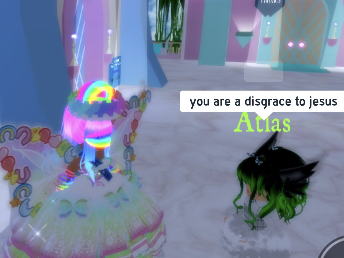 HueyAcc's tweet photo. Hey so I was playing Royale High and walked in with my rainbow outfit to match my halo,and a random girl came up to me saying “ew your gay.”Just cause I was wearing rainbow.She also was racist to some girl with darker skin tone saying“I’m better I’m white.”User below,@nightbarbie https://t.co/7DBB2OwhH6