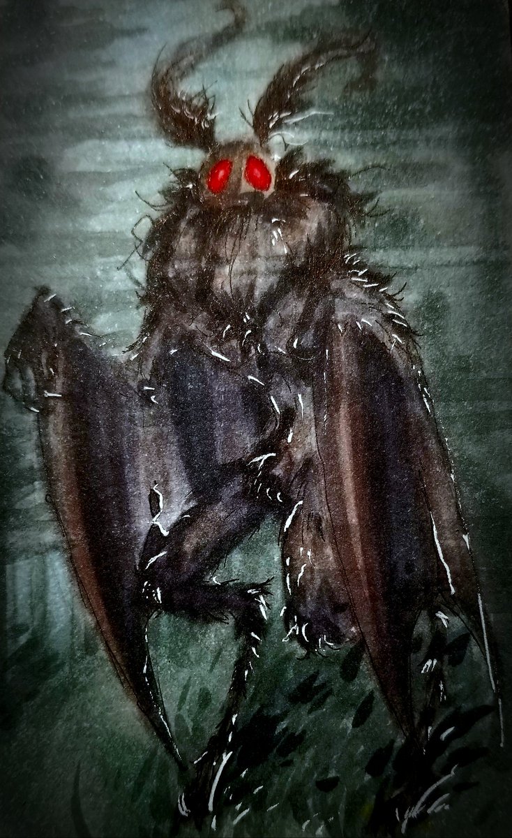 Excorin1's tweet photo. #CrytidinJuly Day 1 Mothman found this from @slimyswampghost
#mothman  #cryptid #illustration #horrorart https://t.co/leVY4SuHNF