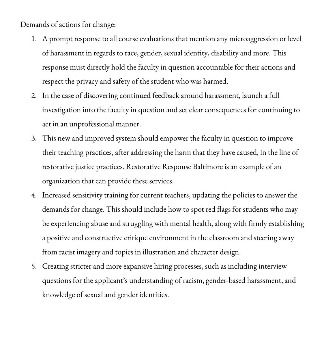 AgentPaloma's tweet photo. A letter to the MICA illustration department, signed by over 200 former illustration students from the classes of 1996-2020. 
In the full letter there are over fourteen pages of statements and testemonials from former students.
This must end here and now. https://t.co/Z5PiCkso1u