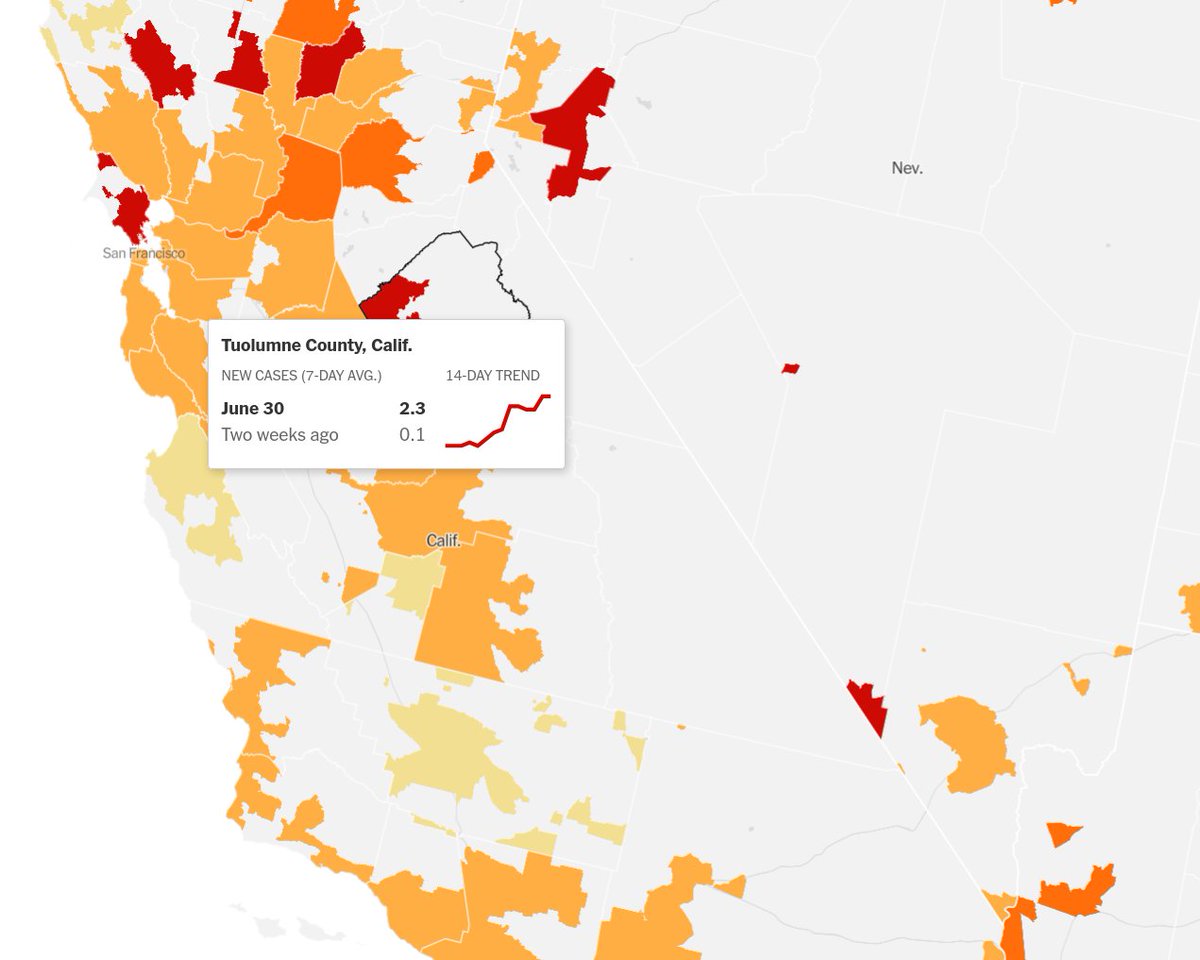 But at least now, only 20% of this county is shaded, which does not make you think immediately that "things are terrible in this big part of California" That read of the data would be wrong, but that is precisely what a county-level map like this one on the right would tell 5/