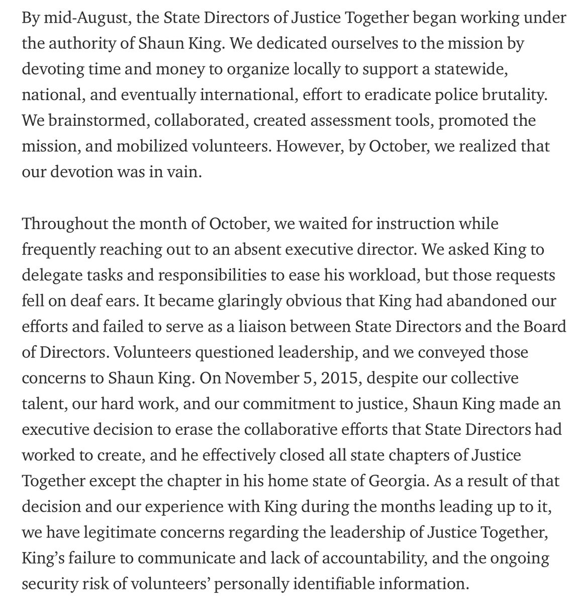  #JusticeTogether was going left before it even launched officially. Regardless of what Shaun says NOW, the reason he and Deray fell out was bc Shaun went on the defensive @ JT ops and $$. Members banned together and wrote an open letter about the situation. Find it with  #JT30