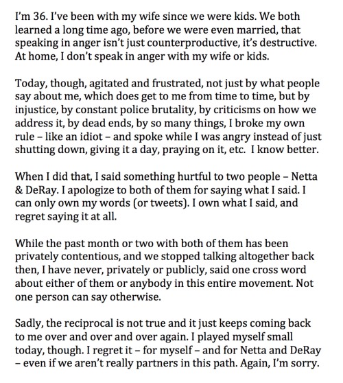 Shaun apologized for publicly coming at Deray and Nettaa, and privately promised not to organize anymore, just continue to amplify and report, which he does well. (That one you'll have to decide if you believe; I don't have hard proof, but EYE believe it).