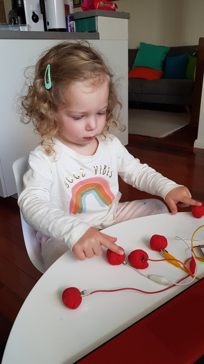 My little assistant helping me explore the Makey Makey piano