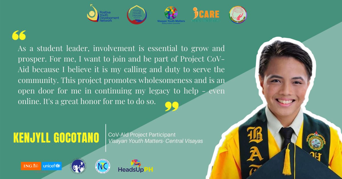 VYMCV_official's tweet photo. 💚Chika ta 'Gaw!💚

“As a student leader, involvement is essential to grow and prosper...” 

#ProjectCoVAid Participant, Kenjyll Gocotano shares his insights on Mental Health Awareness.

For a #HealthierVisayas, Mag #StoryaTaGaw📯📯📯 https://t.co/kSVBGomAdB