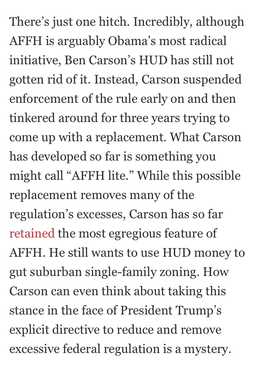 "It will be very tough for President Trump to make a political issue out of Biden’s housing plans so long as his own cabinet secretary is talking about killing suburban single-family zoning with AFFH."