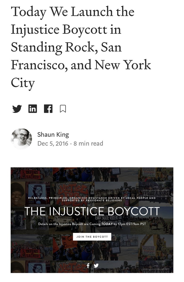 So, 2016, back to organizing! King announces  #TheInjusticeBoycott. So far as I can tell, it never got to a phase two. There weren't even really clear directives on what it was going to be besides the target cities they were starting in (keep that in mind).