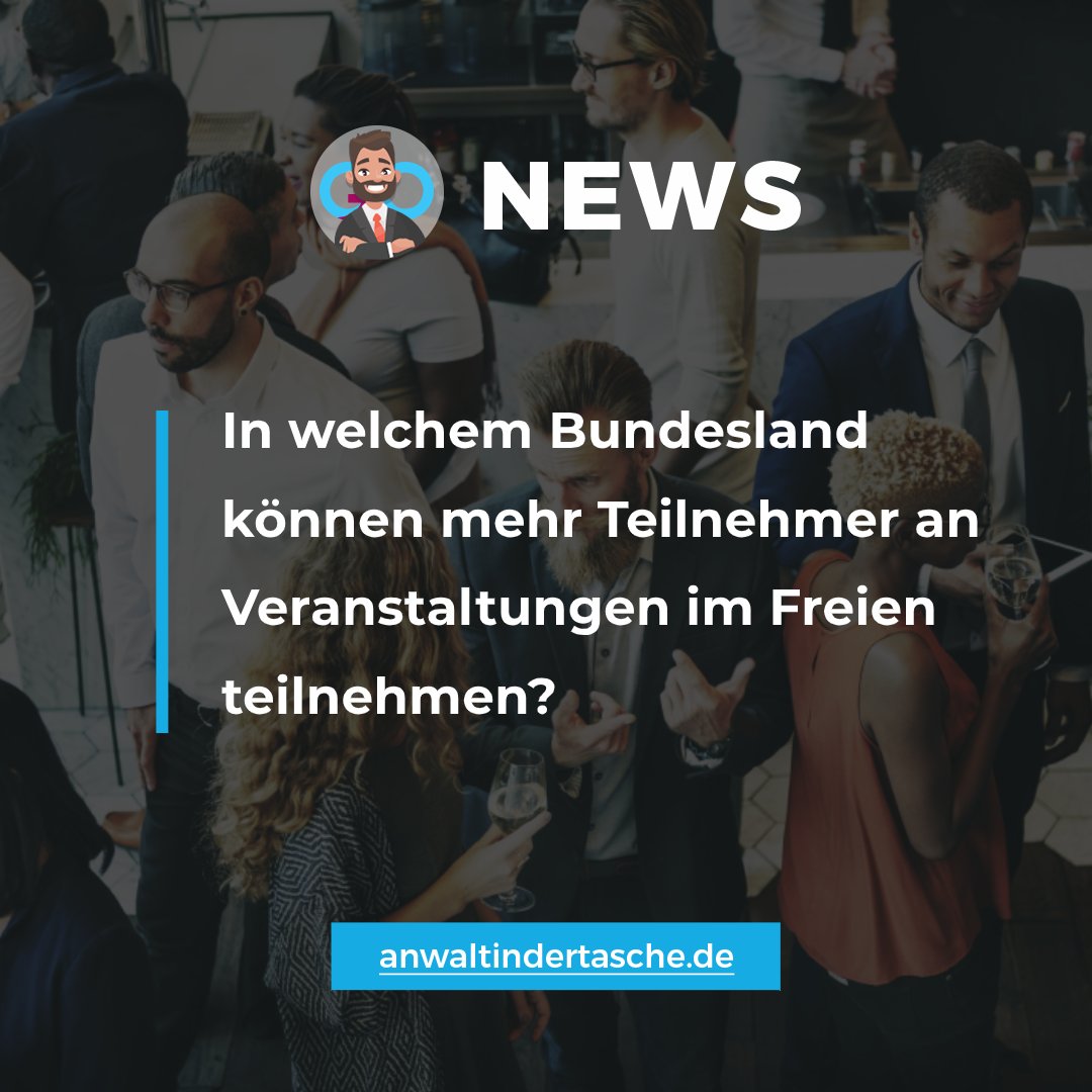 gocardsag's tweet image. #CoronaRegeln für #Veranstaltungen im Freien sind von Bundesland zu Bundesland unterschiedlich. 

#Bayern erlaubt bis zu 100, in #Hamburg, #Brandenburg und #SachsenAnhalt sind bis zu 1000 Teilnehmer.

#AnwaltInDerTasche #AnwaltsKarte #GoCardsAg #Anwalt #Veranstaltung #CoronaKrise