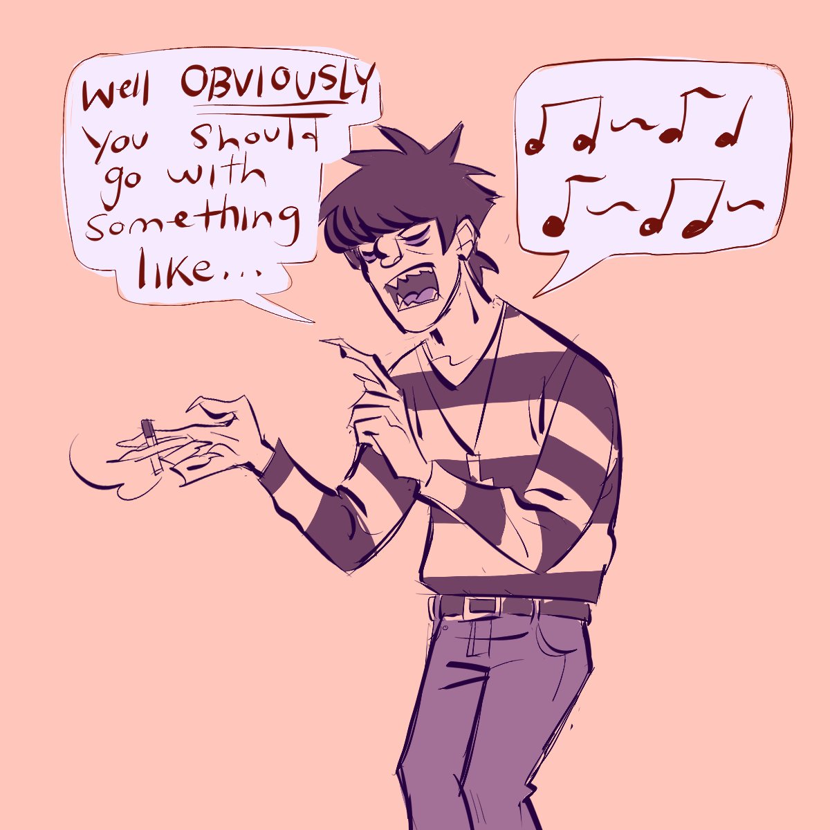 hi its midnight i needed to doodle this. murdoc if ur out there please sing i know u can STOP LYING !!! ( gorillaz ) 