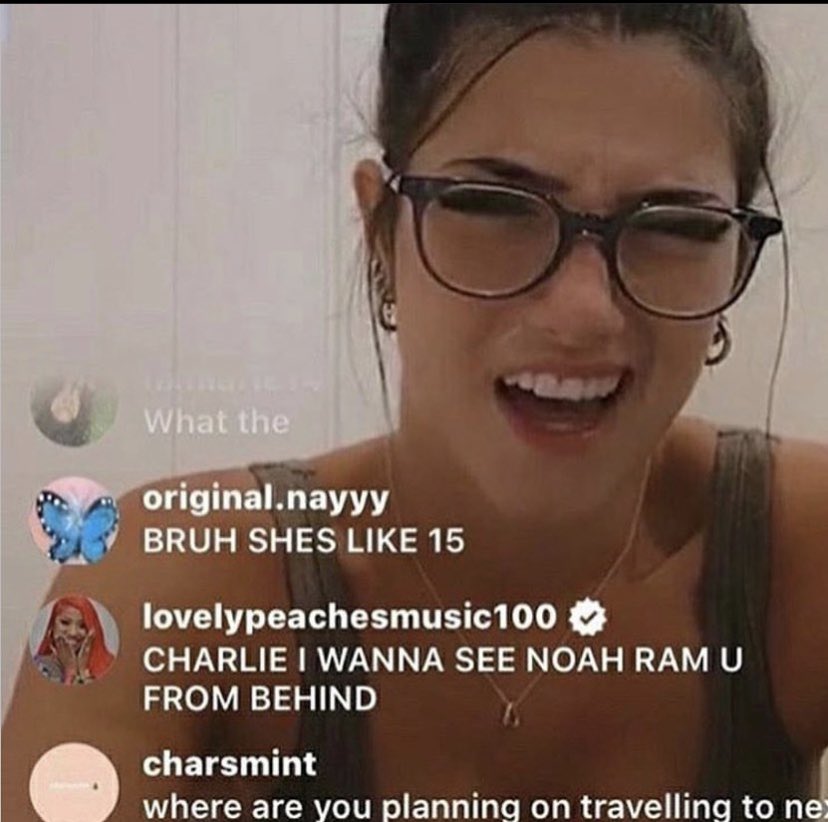 the first two pictures are 2 screenshots from Charli’s live the other day. Peaches inserts herself once again to make disgusting comments. She also constantly posts these comments and would end up deleting them 5-10 min later, as if anyone wouldn’t see (something she does a lot)