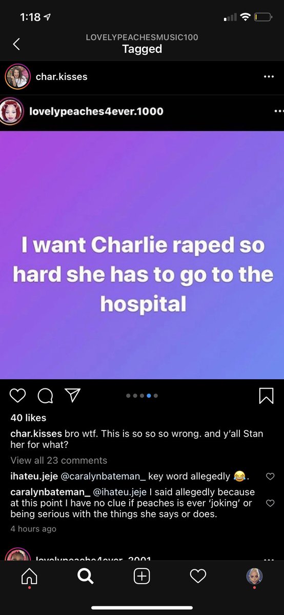 the first two pictures are 2 screenshots from Charli’s live the other day. Peaches inserts herself once again to make disgusting comments. She also constantly posts these comments and would end up deleting them 5-10 min later, as if anyone wouldn’t see (something she does a lot)