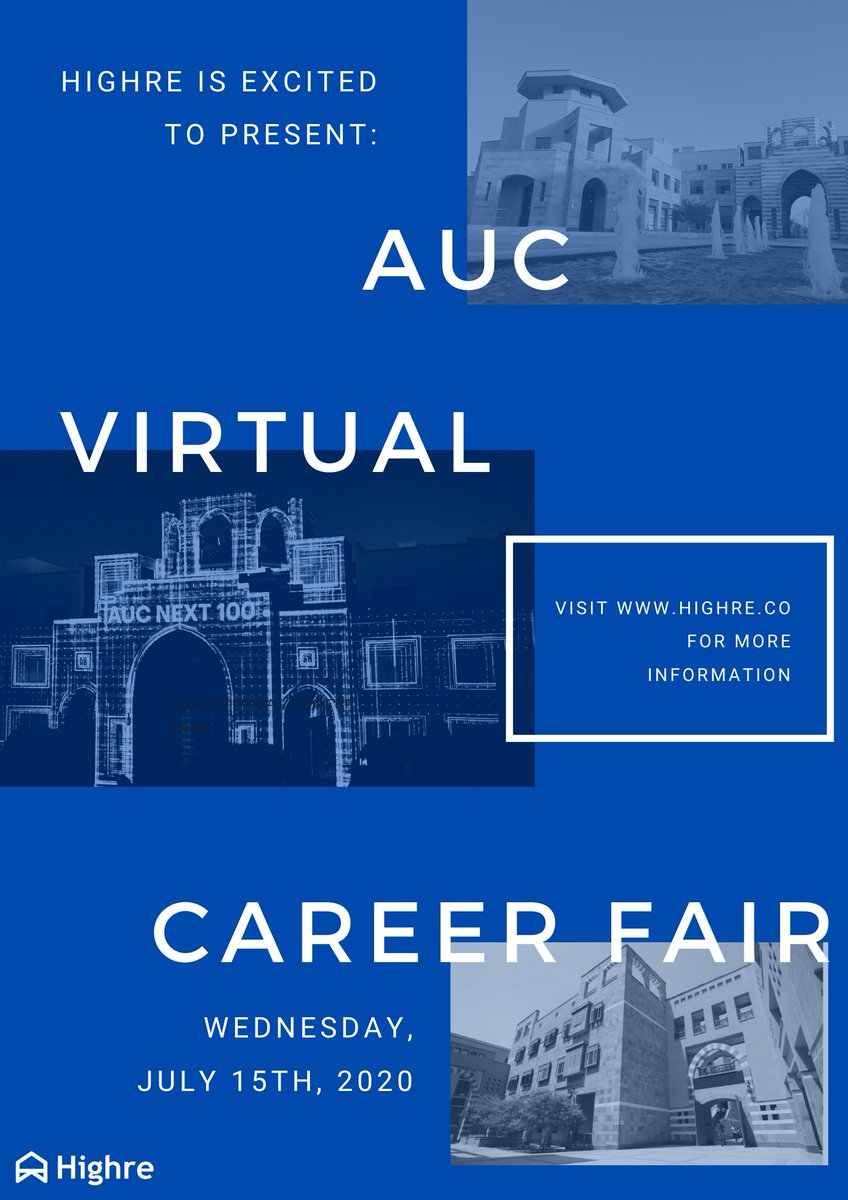 highre_co's tweet photo. We will be hosting first-ever #virtualcareerfair of @AUC. If you know of any universities looking to host their own, we'd love to get to know them better, let us know! Visit https://t.co/9DzYPC8ZIJ for more details! #Highre #americanuniversity #cairo #online #future #postpandemic https://t.co/zm07yxnPt5