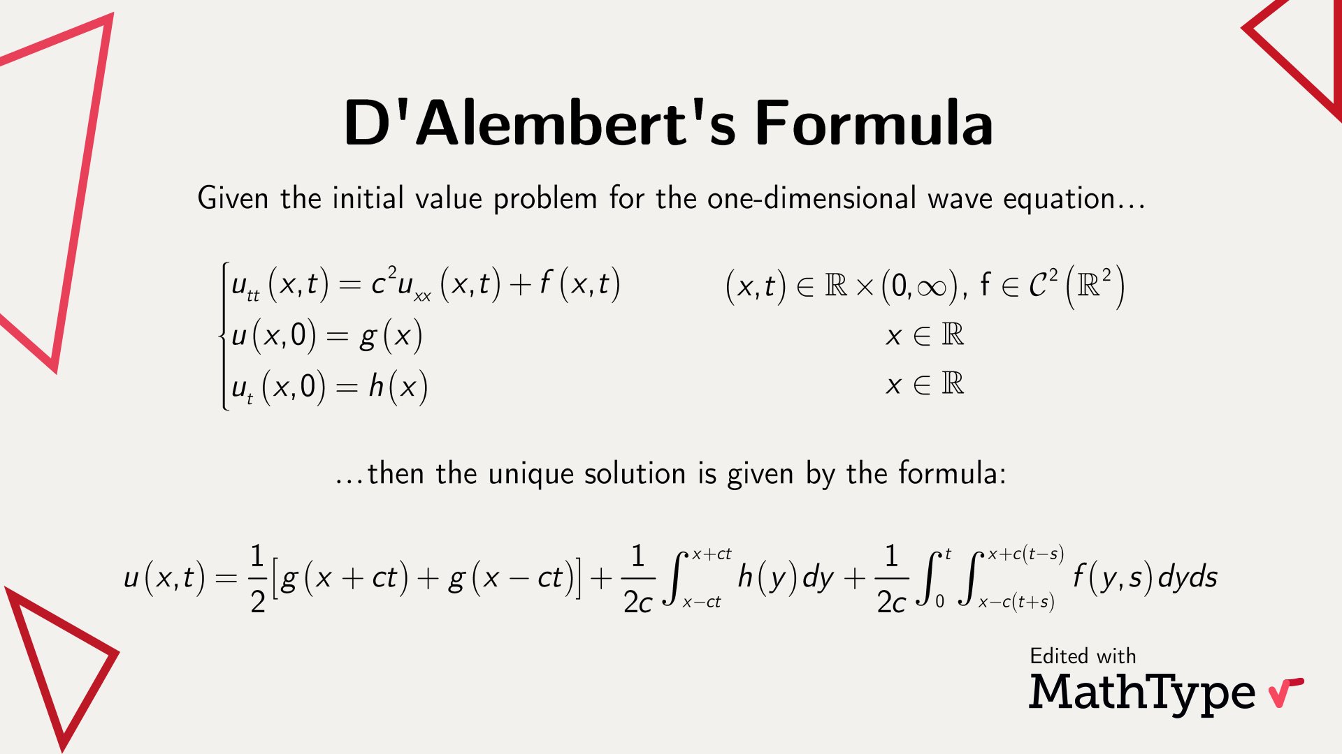Mathtype Partial Differential Equations Are Known For Being Hard To Deal With In General Since We Know The Solution To Relatively Few Of Them The Wave Equation Is One Of