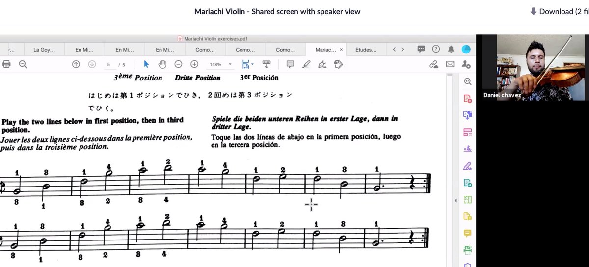 Our Mariachi Violin classes in our Online Summer Program are getting some excellent instruction from Daniel Chavez! 🎻 Not able to join us? Go to the link in the <a href="/music15sd/">Music15</a> bio for at-home violin practice resources as well as a variety of other instruments!