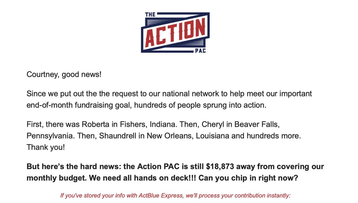 Latter 2019, time for a 2nd round of North Star fundraising.Also, he found a really great space in Brooklyn for the Action Pac and need money for the deposit and furnit - oh, wait, did I mention there was another PAC?