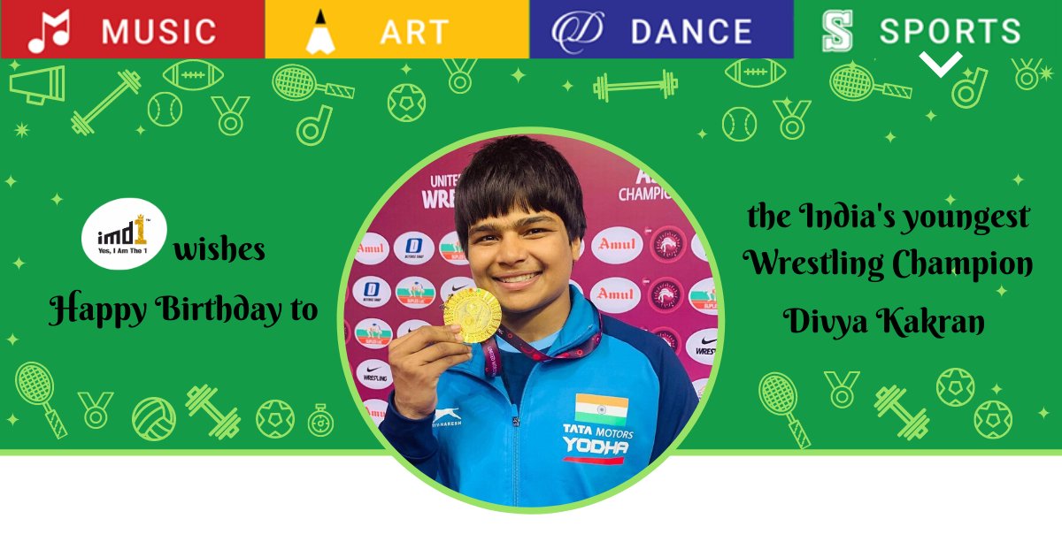 imd1 wishes a very Happy Birthday to @DivyaWrestler, crowned as India's youngest Dangal Queen & has won eight times Bharat Kesari title.
Know her inspiring story on https://t.co/7m7j6uzzDh
#IAmThe1 #MADS+ #Sports #wrestling #wrestler #BharatKesari #champion #thursdayvibes https://t.co/vn8q3EwcsW