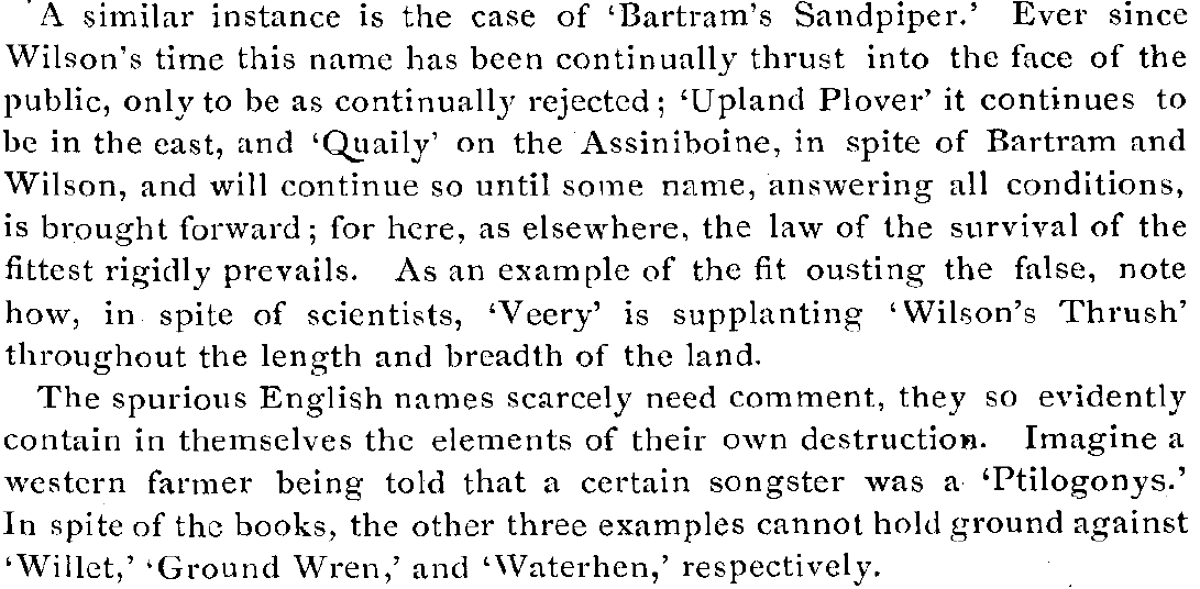 Keeping in mind that Seton was an immigrant to Canada from England and so had a colonial mindset (although he is noted as an advocate for First Nations today) and that we're talking about English names, he makes this case: