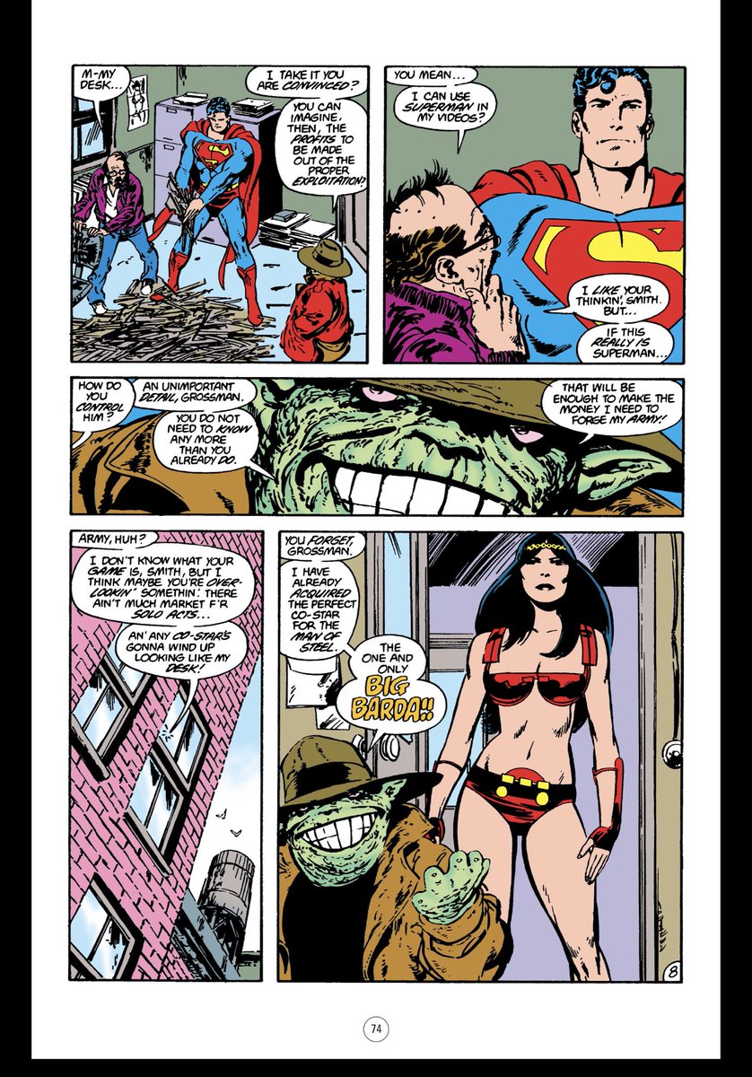 We come now to one of the worst and most infamous Superman comics ever. An apokaliptian villain called Sleez hypnotizes Superman and Big Barda into making pornography, the profits of which he will use to raise an army. Darkseid makes Mr Miracle watch it.