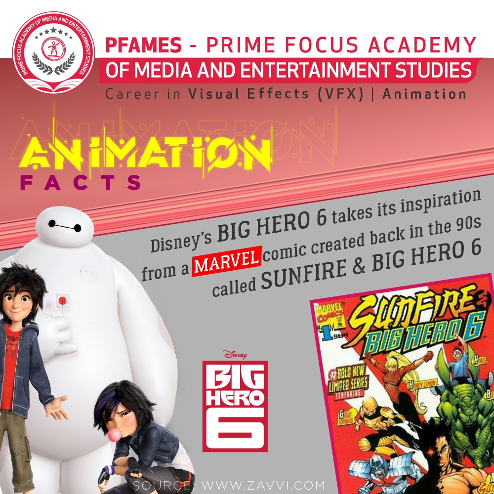 #AnimationFacts - Movie - #bighero6

The movie Big Hero 6 takes its inspiration from a Marvel comic created back in the 90's called SUNFIRE & BIG HERO 6.

Get Free #career Counseling session by Industry Experts in world's fastest growing Industry Media & Entertainment.
