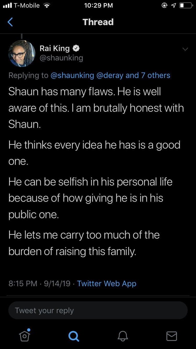 Deray released a more in depth and comprehensive version of everything in this thread that I know a lot of y'all probably ain't read, but it was all there - plus more context - to ask the same question. Shaun's own wife hopped on his twitter and said he just gets in too deep.