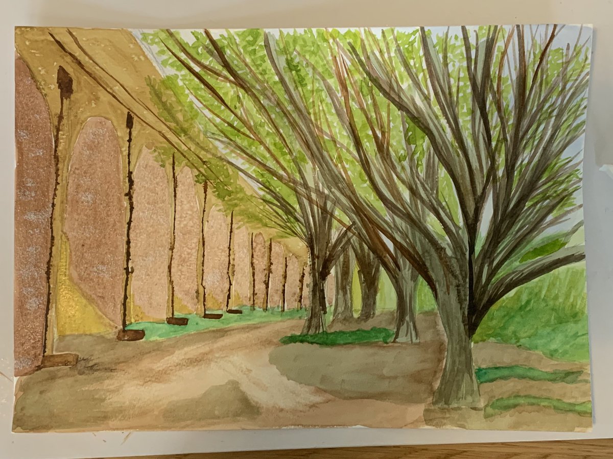 It’s been lovely being part of @barnetsouthgate #artforwellbeing online course during lockdown. We finished yesterday, here’s my final piece - somewhere I’ve spent a lot of time recently #arnospark #n11 @ArnosParkTweets