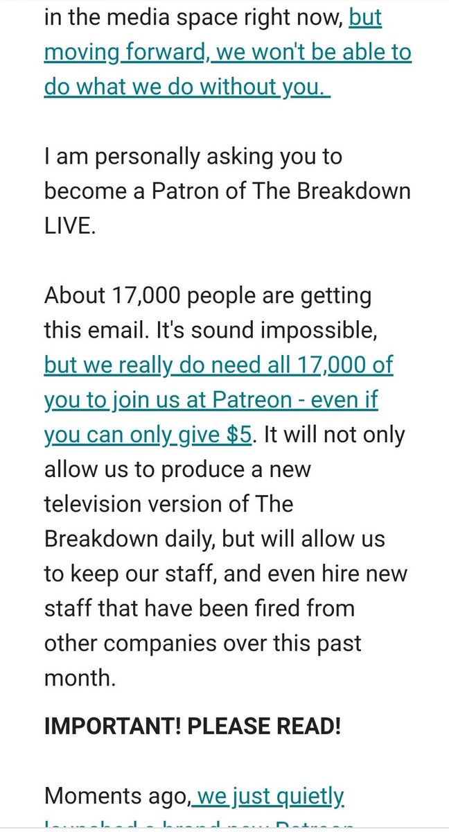 And right at the top of the COVID crisis he sent the most IMPORTANT, CONSEQUENTIAL email he's ever sent...to ask "all 17,000" recipients to donate at least $5 monthly to The Breakdown...to cover stuff that was supposed to be covered in The North Star membership.