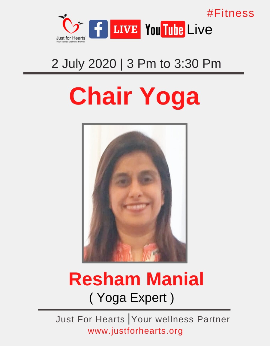MalleshSasve's tweet photo. #Chair Yoga 
#Resham Manial (Yoga Expert)
#session on you tube 
#Ask Jfh
#JustForHearts https://t.co/qygnB7PJFh