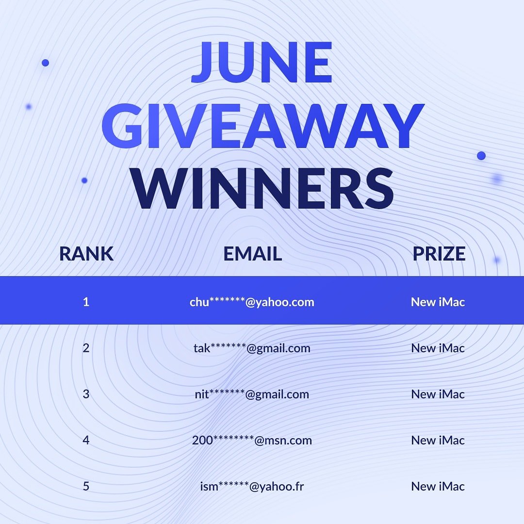 iqminingcom's tweet image. 🏆June IQMining giveaway is over! Check the winners' list below.⬇ The New July Giveaway with new prizes has already begun! Good Luck! Follow us and stay tuned! 🏆