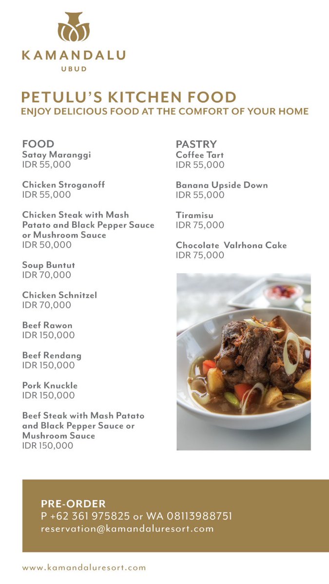 Special price for Petulu's Kitchen Food. Enjoy delicious food at the comfort of your home. Pre-order: +62 361 975825 or WA: 08113988751.