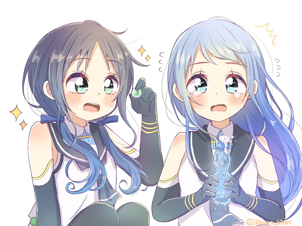 samidare (kancolle) ,suzukaze (kancolle) multiple girls 2girls blue hair long hair gloves elbow gloves blue eyes  illustration images