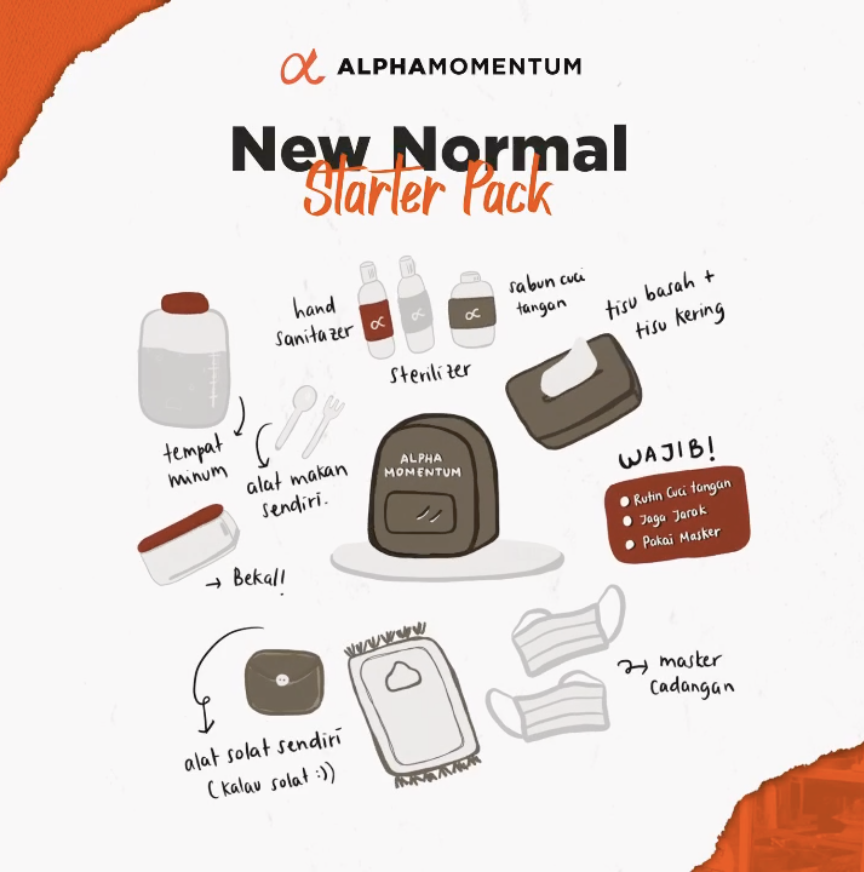 AlphaMomentum's tweet photo. New normal starter pack! 

Sudah punya starter pack ini belum? Yuk lengkapi starter pack kamu, agar kita bisa menjaga kesehatan satu sama lain dan terhindar dari segala virus!

#newnormal #starterpack https://t.co/kgLlH1DzdU