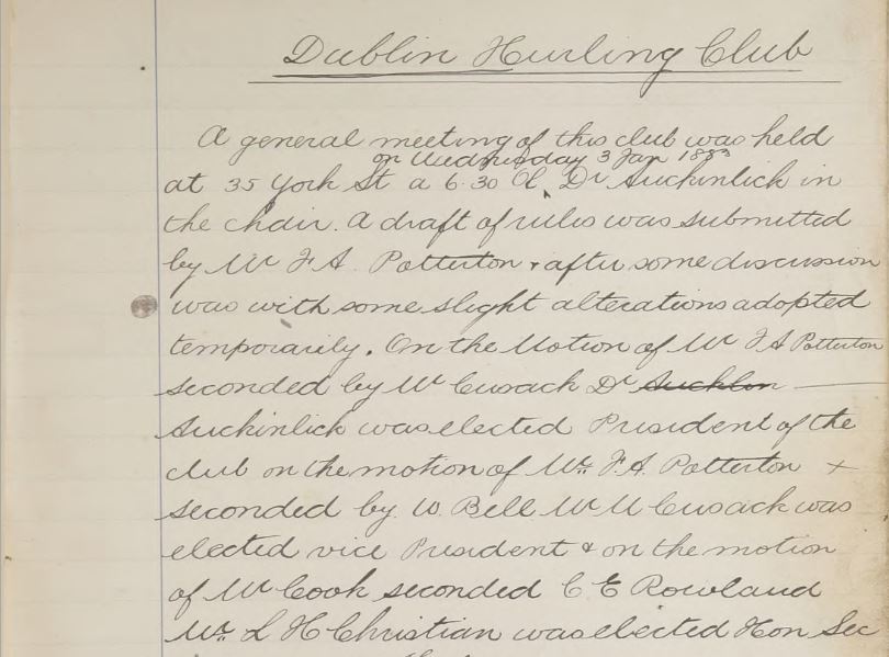 Wk 8 of #ArchiveZ H is for Hurling, a page from the Dublin Hurling Club minute book for 1883, available online at digital.library.nuigalway.ie/islandora/obje… The Michael Cusack papers are described at archivesearch.library.nuigalway.ie/NUIG/CalmView/…