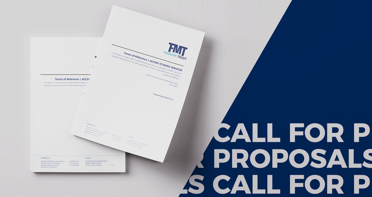 We're looking for proposals to conduct a scoping study on digital delivery &amp; access to education, health, &amp; clean energy for improved access to &amp; usage of basic services for the vulnerable in Lesotho &amp; Malawi. Submissions by 24 July 2020. Read more finmark.org.za/terms-of-refer…